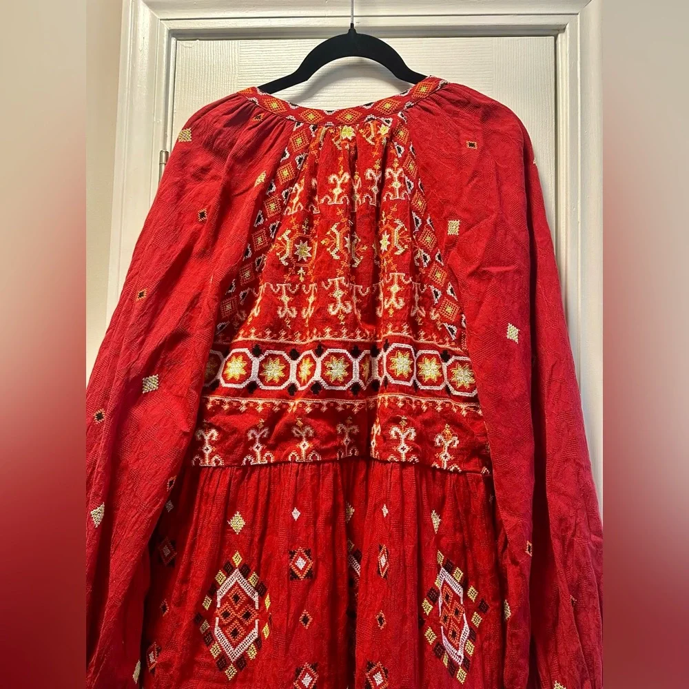 Anthropologie Red Bohemian Embroidered Dress - Picture 8 of 8